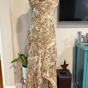 Nina Austin Asymmetrical Beige and Brown Dress